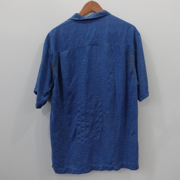 Tommy Bahama Shirt Men Medium Blue Silk Hawaiian Camp Beach Tropical Floral Leaf - Picture 12 of 15